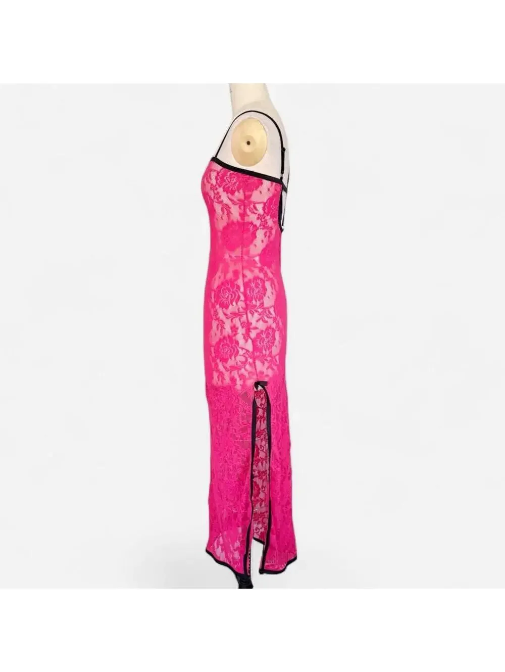 Victoria's Secret Y2K Hot Pink Lace Slip Maxi Dress in Pink
